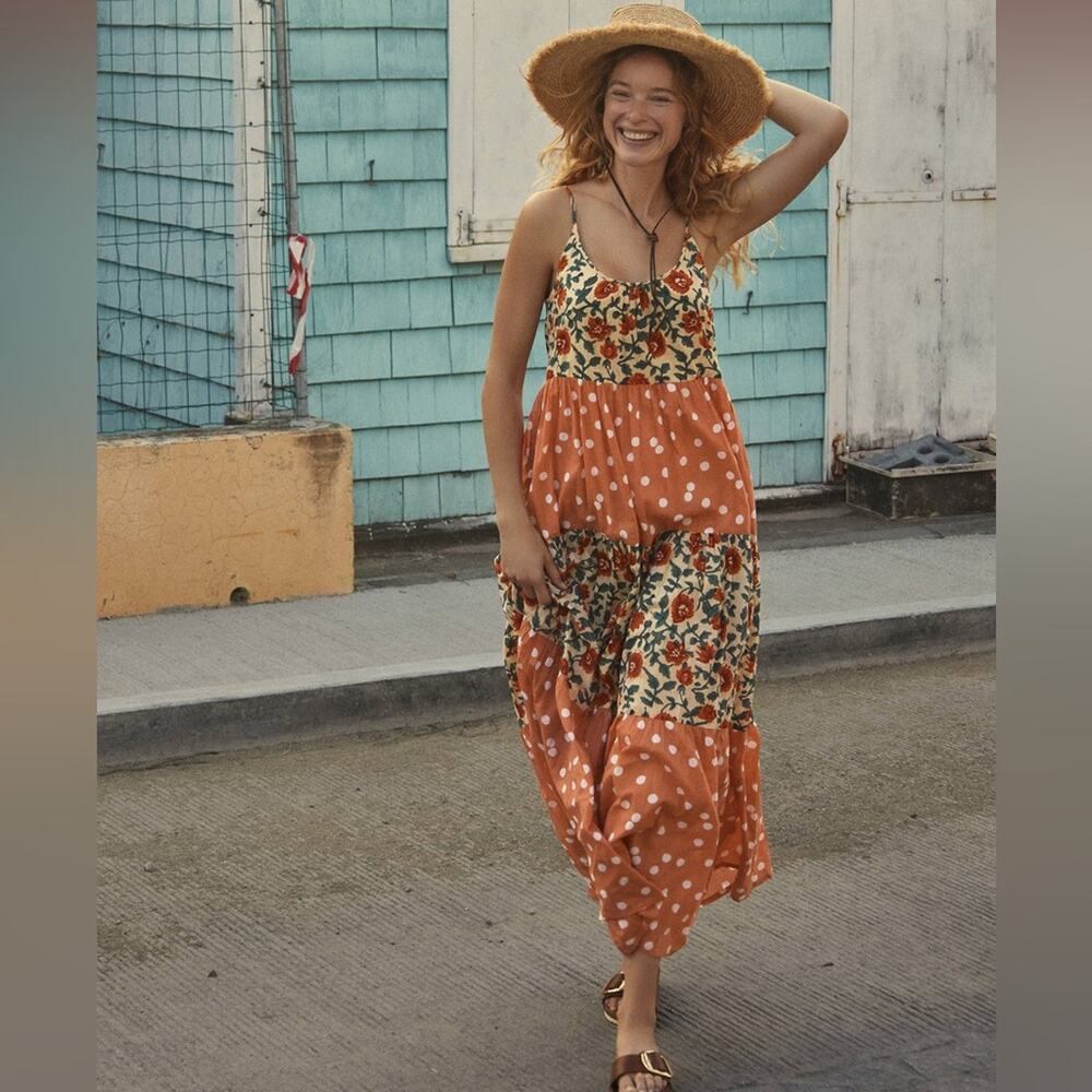 Anthropologie Roller Rabbit Dakota Floral Polka Dot Maxi Dress A-line NWOT Sz M